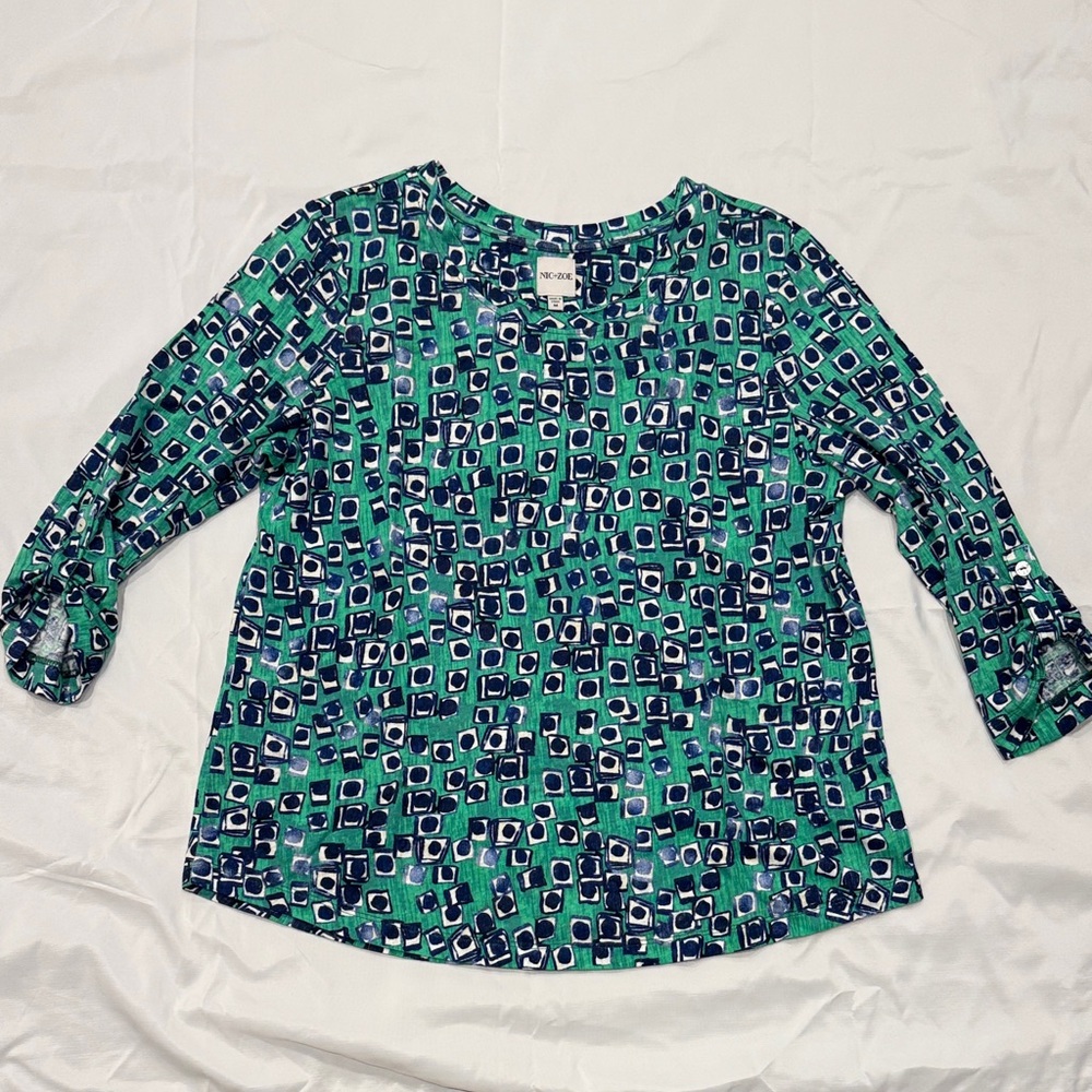 NIC+ZOE Linen/Modal Geometric Print Women's Top—Medium